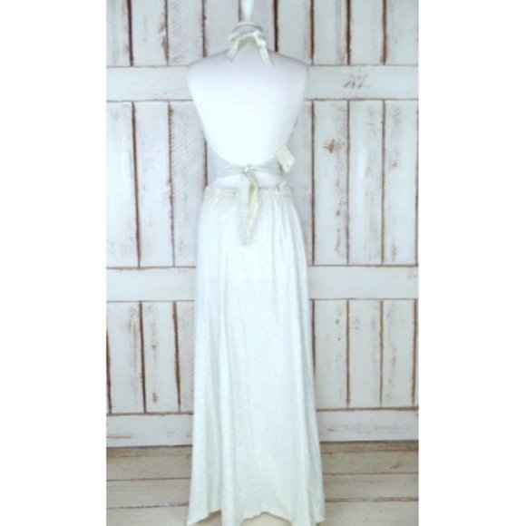 70s vintage metallic silver halter crop top maxi skirt two piece - Picture 4 of 7